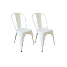 Kit 2 Cadeiras Design Tolix Metal Pelegrin Pel-1518 Cor Branca