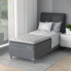 Cama Box Solteiro D40 Classic C Pillow 88x188x50cm Montreal Branco/Cinza Marrom/Bege