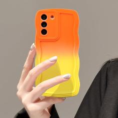UEEBAI Capa de silicone com moldura ondulada para Samsung Galaxy A14 5G, linda moldura ondulada slim fit à prova de choque capa macia bonita encaracolada feminina para A14 5G, laranja amarelo