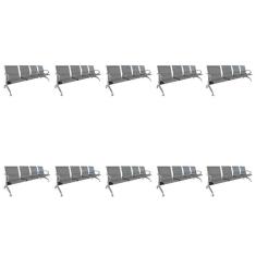 Kit 10 Cadeiras para Escritório Longarina 4 Lugares Dubai Cinza