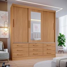 Guarda Roupa Casal 3 Portas com Espelho Central 9 Gavetas Atlanta - D 