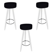 Kit 03 Banqueta Alta Flora Pés Palito em Madeira Branco para Bar Bistr