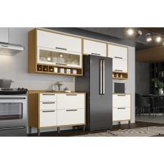 Cozinha Modulada Completa Syrah 5 Peças (3Aéreos+2Balcão) C5P09 Amendoa/Branco - Ronipa