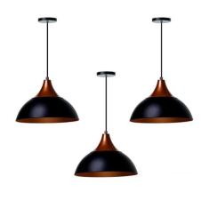 Kit 3 Lustre Pendente Panamá Preto Topo Cobre Alumínio - Ideallume