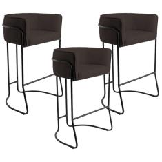 Kit 03 Banquetas Fixa Preto Corano Marrom C-34