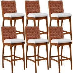 Kit 06 Banquetas Altas Mila Camel Corano Branco