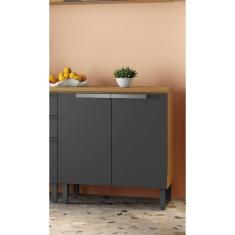 Balcão De Cozinha 80cm 2 Portas Em Mdf Com Tampo New Porto Freijó/grafite