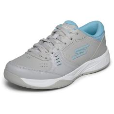 Skechers Tênis feminino Viper Court Smash Athletic Indoor Outdoor Pickleball | Tênis de ajuste relaxado, Cinza/azul, 36