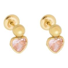 Brinco Ouro 18k Bola Com Pedra De Coração Castroado Infantil - Aea Joi