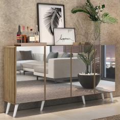 Aparador Buffet 4 portas c/ Espelho e Pés Retrô Vegas Multimóveis Rustic/Branco