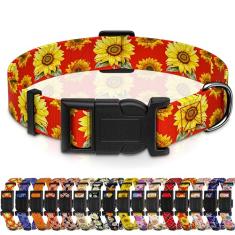 Seyezo Coleira de cachorro, coleira floral para meninos e meninas para cães pequenos, médios e grandes, coleira macia ajustável para animais de estimação com fivela de segurança para machos e fêmeas