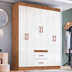Guarda-Roupa Casal Riveira 6 Portas 2 Gavetas Off White/Nogueira - Doripel
