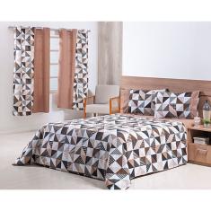 Jogo Lençol 4 Peças Cama Viúva 1,88mx1,28mx30cm 100% Algodão 180 Fios Geométrico Cáqui