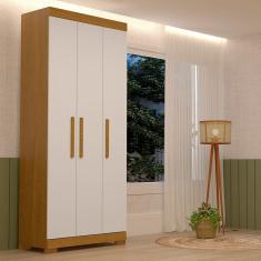 Guarda-roupa Solteiro 82,60cm 3 Portas 100% Mdf Papoulas Espresso Móveis Cinamomo/Off White