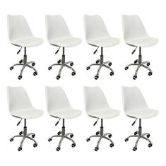 Kit 8 Cadeiras para Escritório Secretária Decorativa Eames Chicago Branco