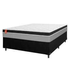 Cama Box Casal Colchão Molas Ensacadas Real 138x188x65cm Preto/Cinza -