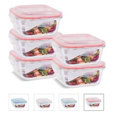 Kit Conjunto 5 Potes Vidro Hermético Tampa Plástico Marmita Mantimento