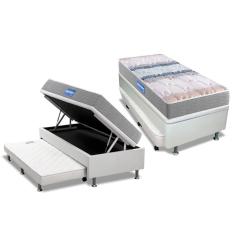 Cama Box Baú c/Auxiliar Solteiro: Colchão Espuma Probel D45 Guarda Costas + Base crc Courano White(88x188)