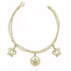 Pulseira Coroa Super Linda Folheado a Ouro 18k - Milena Folheados