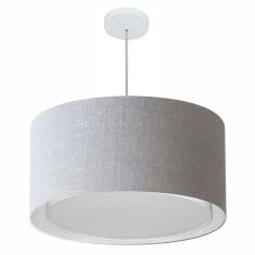 Lustre Pendente Cilíndrico Duplo Md-4296 Cúpula em Tecido 55x30cm Rustico Cinza - Bivolt