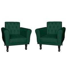 Kit 02 Poltronas Decorativas Classic Pés Luis XV Suede Verde - DS Estofados