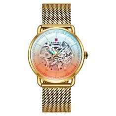 Relógio De Pulso Iridescente Quartzo Luxo Unissex À Prova D' Água REWARD 32003 Moda Casual Aço Inoxidável (Dourado)