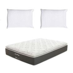 Colchão Queen Safira Plush Molas Ensacadas (34x158x198) Branco e Cinza com 2 Travesseiros Guldi Soft Nasa Branco