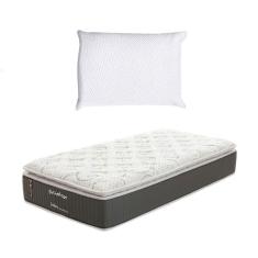 Colchão Solteiro Safira Plush Molas Ensacadas (34x78x188) Branco e Cinza com Travesseiro Guldi Soft Nasa Branco