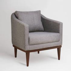 Poltrona em Linho Pés Imbuia Agatha Sofáni Cinza/Imbuia
