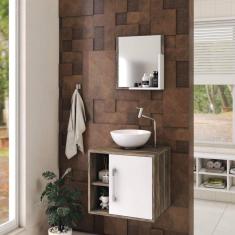 Conjunto para Banheiro Gabinete com Cuba Redonda R30 e Espelheira Soft 500W Carvalho Dark C/Branco Chess