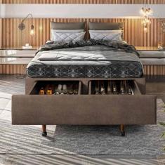 Base Box Queen com Sapateira 158x198x30cm Móveis Digital Suede Areia
