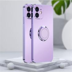 Capa de telefone galvanizada fosca macia para iPhone 11 12 13 Pro Max XS X XR 7 8 Plus SE 2020 Mini suporte com anel de suporte traseiro, roxo, para iPhone 12