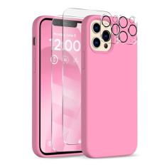 COFFKER Capa para iPhone 12 Pro Max, [2 protetores de câmera + 2 protetores de tela], capa protetora de silicone à prova de choque, capa de telefone com forro de microfibra para iPhone 12 Pro Max