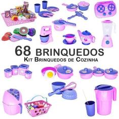 Kit infantil panela air fryer prato mercado fruta fogão 68pç