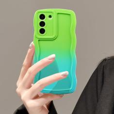 UEEBAI Capa de silicone com moldura ondulada para Samsung Galaxy A14 5G, linda moldura ondulada slim fit à prova de choque capa macia bonita encaracolada feminina para A14 5G, verde azul