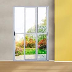 Kit com 2 Portas Sacada de Alumínio 3 Folhas Sequenciais Móveis 210 X 150cm Linha 25 Branco