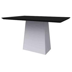 Mesa de Jantar Para 4 ou 6 Lugares Tampo De Madeira Com Vidro Bárbara 1,35m Off White Preto New Ceval