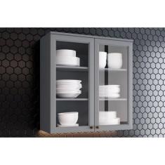Armário Aéreo Cozinha Modulado Americana 2 Portas de Vidro 80cm Cinza 