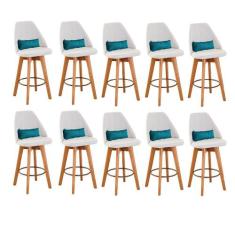 Kit 10 Banquetas Alta Maya Giratória Com Encosto Linho Bege Claro e Al