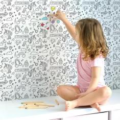 Papel de Parede Unicórnios para Colorir Infantil 57x270cm - Quartinhos