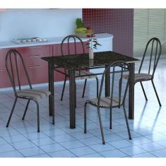 Conjunto de Mesa Genova com 4 Cadeiras Alicante Preto Prata e Preto Li