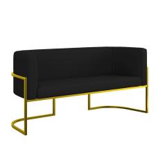 Sofá Namoradeira Corino 2 Lugares Moderna Base Metal Gold Preto