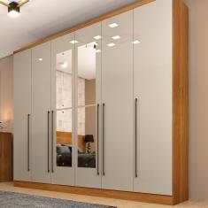 Guarda Roupa Casal 6 Portas 8 Gavetas com Espelho Portugal 270cm Espresso Móveis Cinamomo/Off White