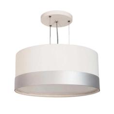 Lustre Pendente Cúpula Branco Com Detalhe Prata 50X25 3E27 - Tom luz