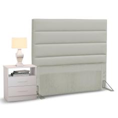 Cabeceira Cama Box Solteiro 90Cm Greta Corano Bege E 1 Mesa De Cabeceira Flex Dm1 Branco