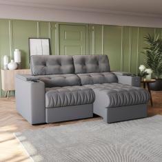 Sofá 230cm Com Porta Copos Retrátil E Reclinável Premier Titânio