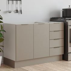 Balcão Pia 120cm Sem Tampo Com Rodapé Puxador 150mm Ipanema Cabecasa Madeiramadeira Fendi Trama-branco