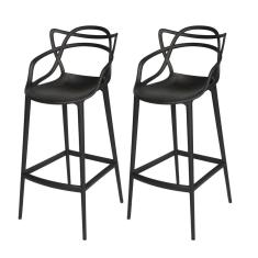 Conjunto 2 Banqueta Allegra Alta Master Empilhavel Resistente Preta Cozinha Americana Balcão Polipropileno