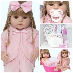 Boneca Tipo Reborn 52cm Baby Princesa Loira + Lindo Enxoval - Cegonha 