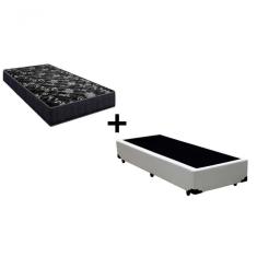 Cama Box Solteiro 88 Tecido Sintético Branco Com Colchão Lisboa Bello Box Espuma D28 Preto